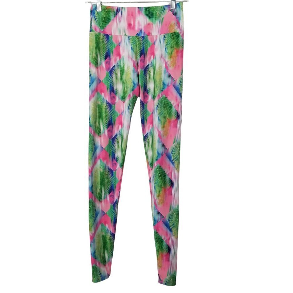 Onzie Pink & Green Watercolor Leggings size Small/Medium